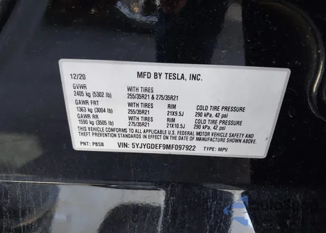 2021 Tesla Model Y Performance Dual Motor All-Wheel Drive from USA, damaged, VIN 5YJYGDEF9MF097922